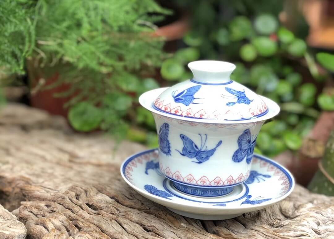 蓋碗青花茶碗工夫茶具景徳鎮青花磁器ミニ茶入れ茶碗陶磁茶碗 - 食器